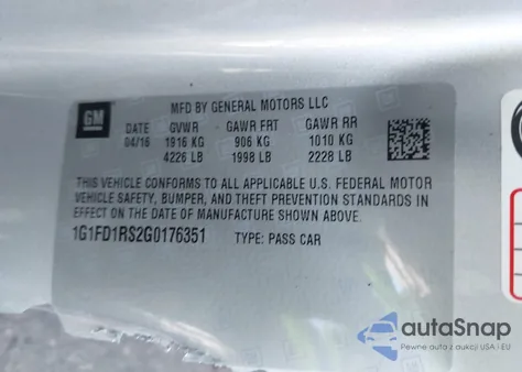 2016 Chevrolet Camaro 2Lt z USA, uszkodzony, nr VIN 1G1FD1RS2G0176351